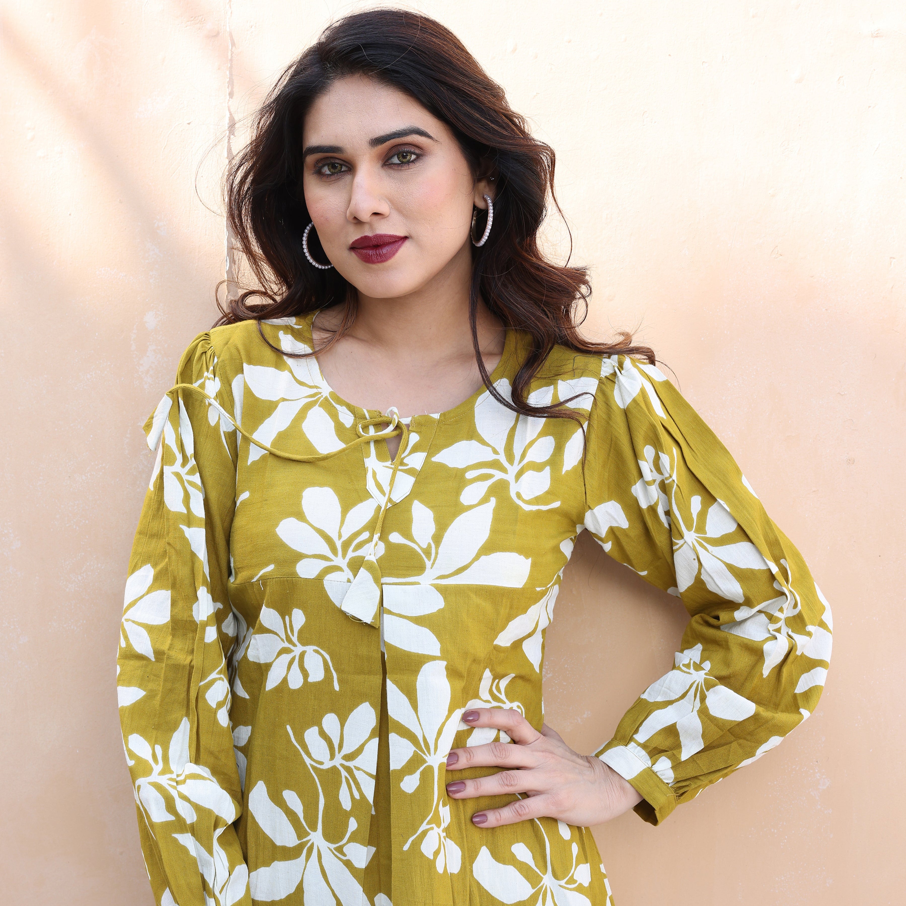 Mustard Yellow Floral Printed Cotton Co-ords Set