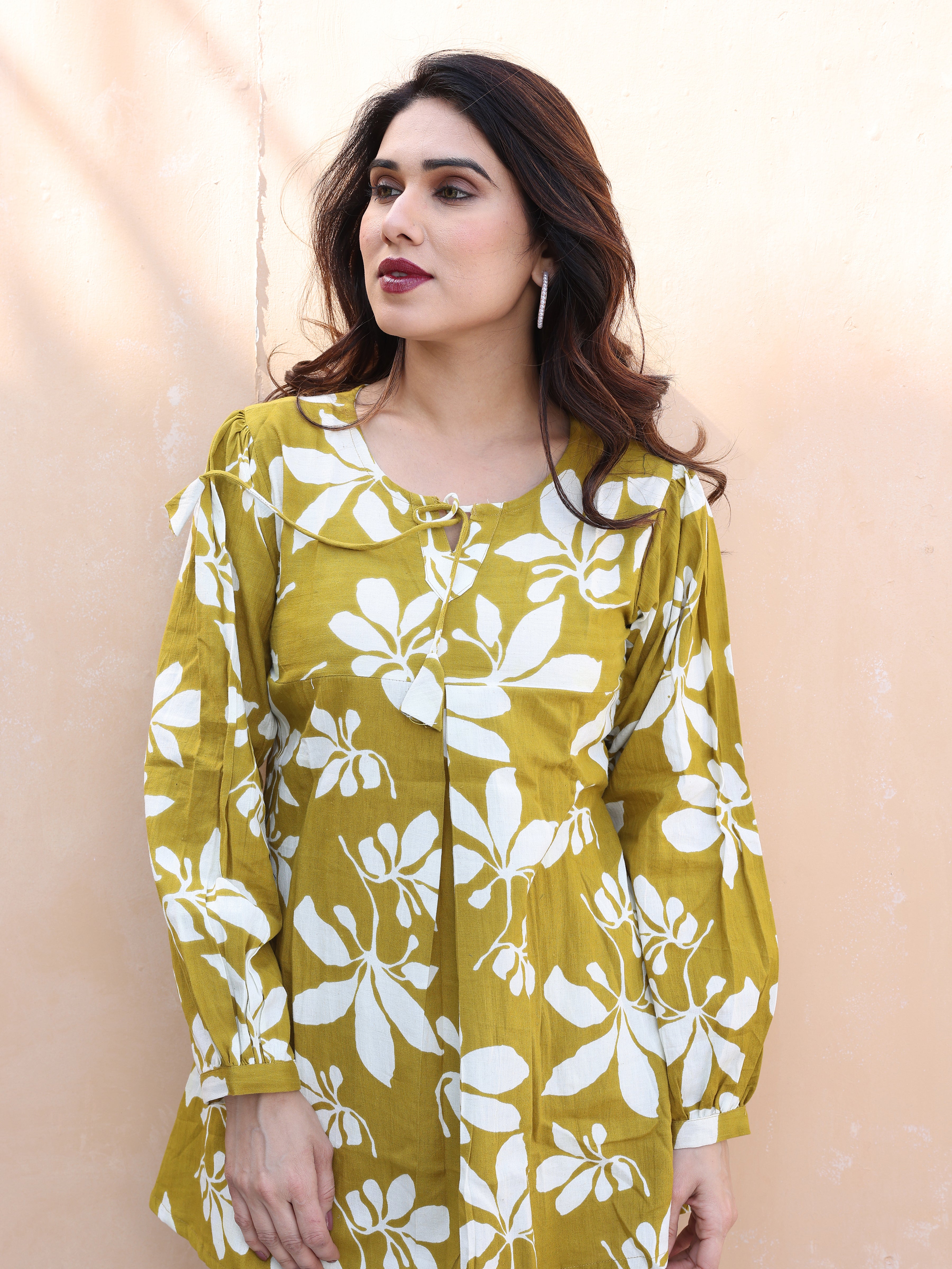 Mustard Yellow Floral Printed Cotton Co-ords Set