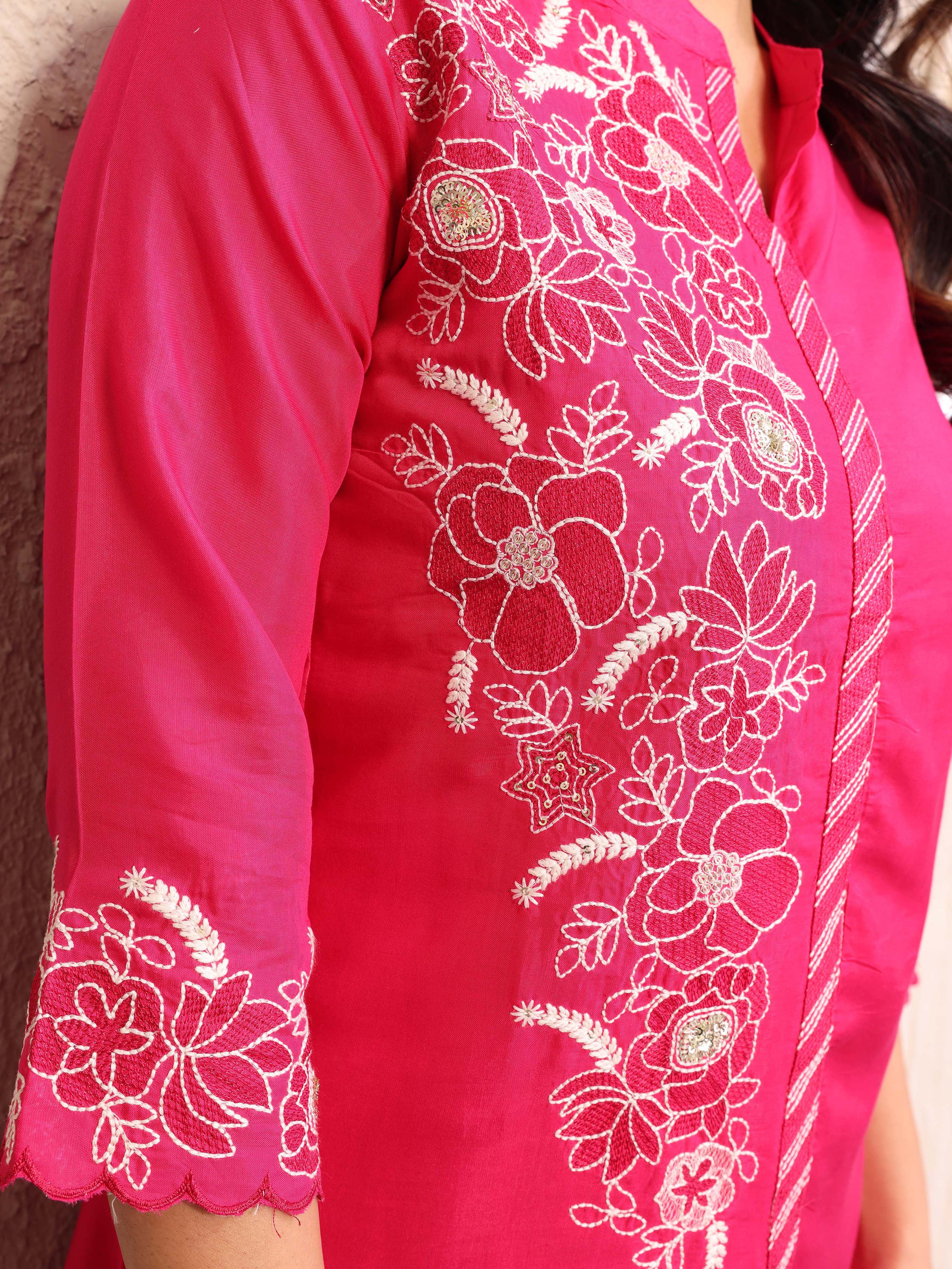 Pink Embroidery Cotton Co-ords Set